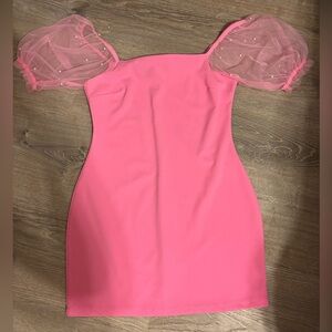 Pink Mini Dress with Sheer Sleeves